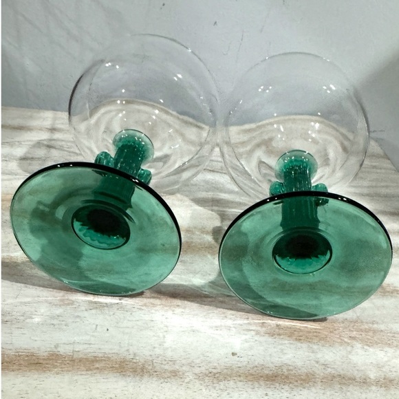 Set Of 2 Vintage Libbey Cactus Green Stemmed Margarita Glasses Western Boho - Picture 5 of 6